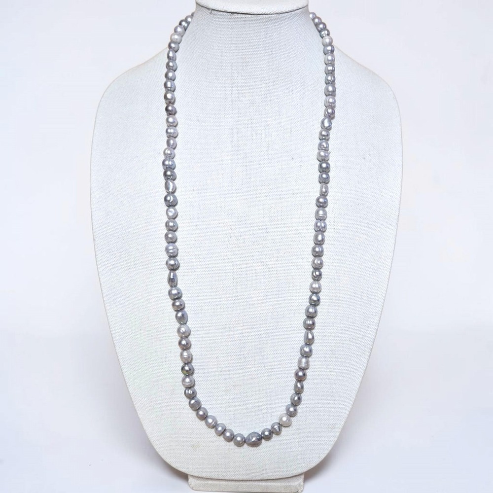 HONORA Silver Gray Ringed Baroque Freshwater Pearl Necklace Sterling Silver 35"